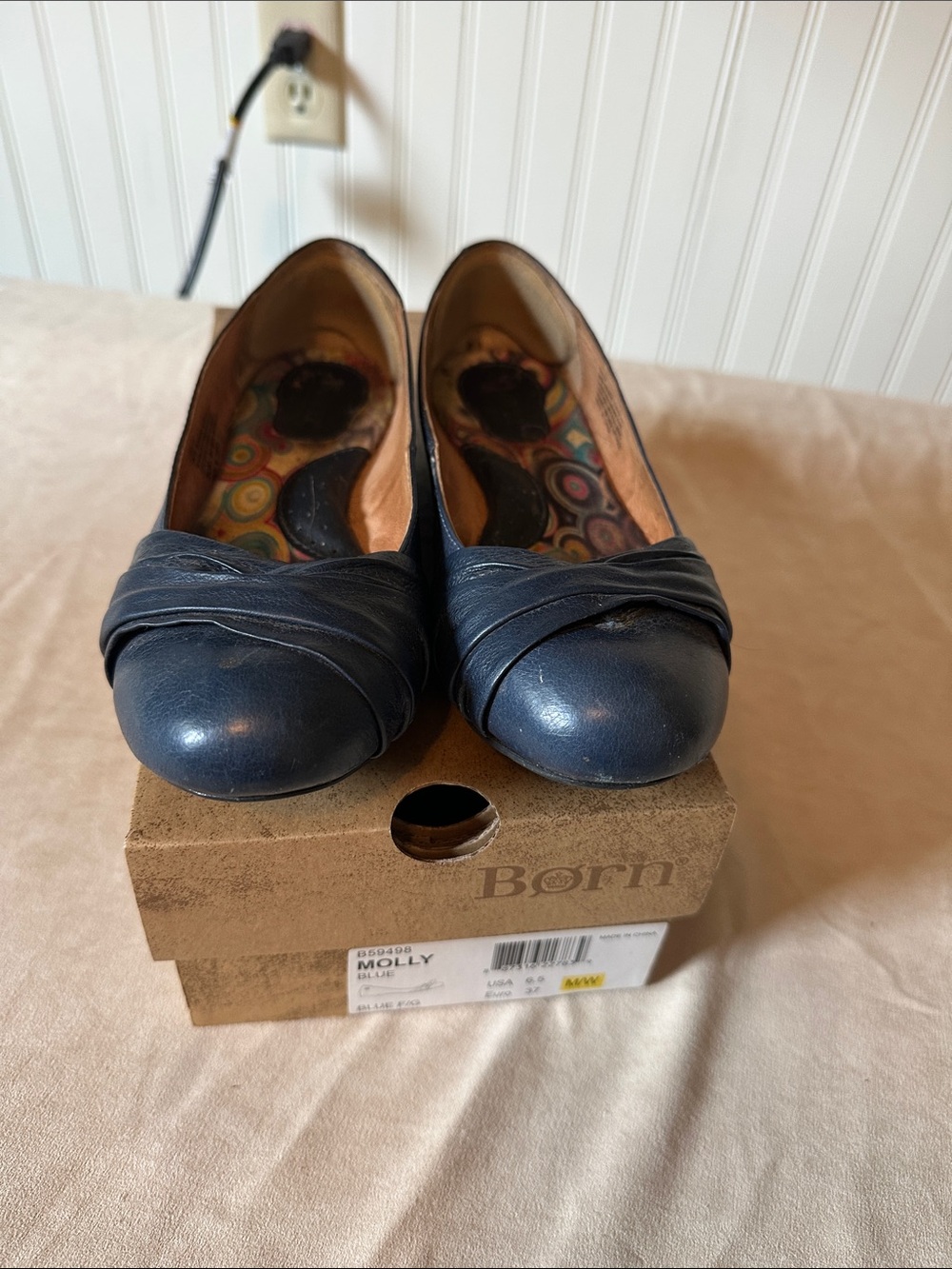 Born Navy Leather Twist-Front Flats